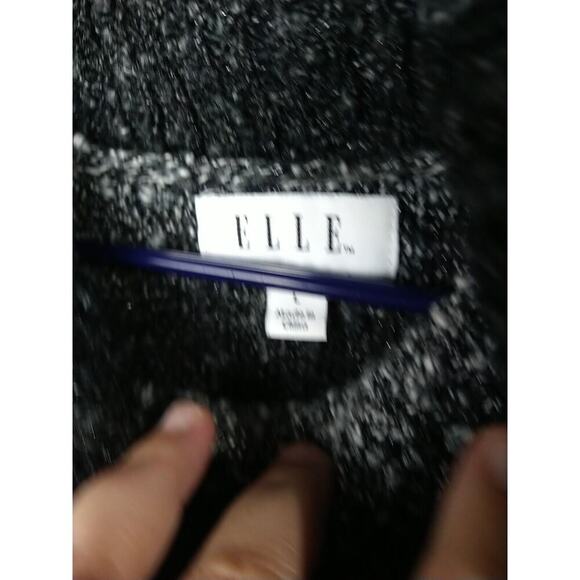 Elle Woman L Sweater Tunic Black White Striped Raised Knot Long Sleeve - Picture 3 of 9